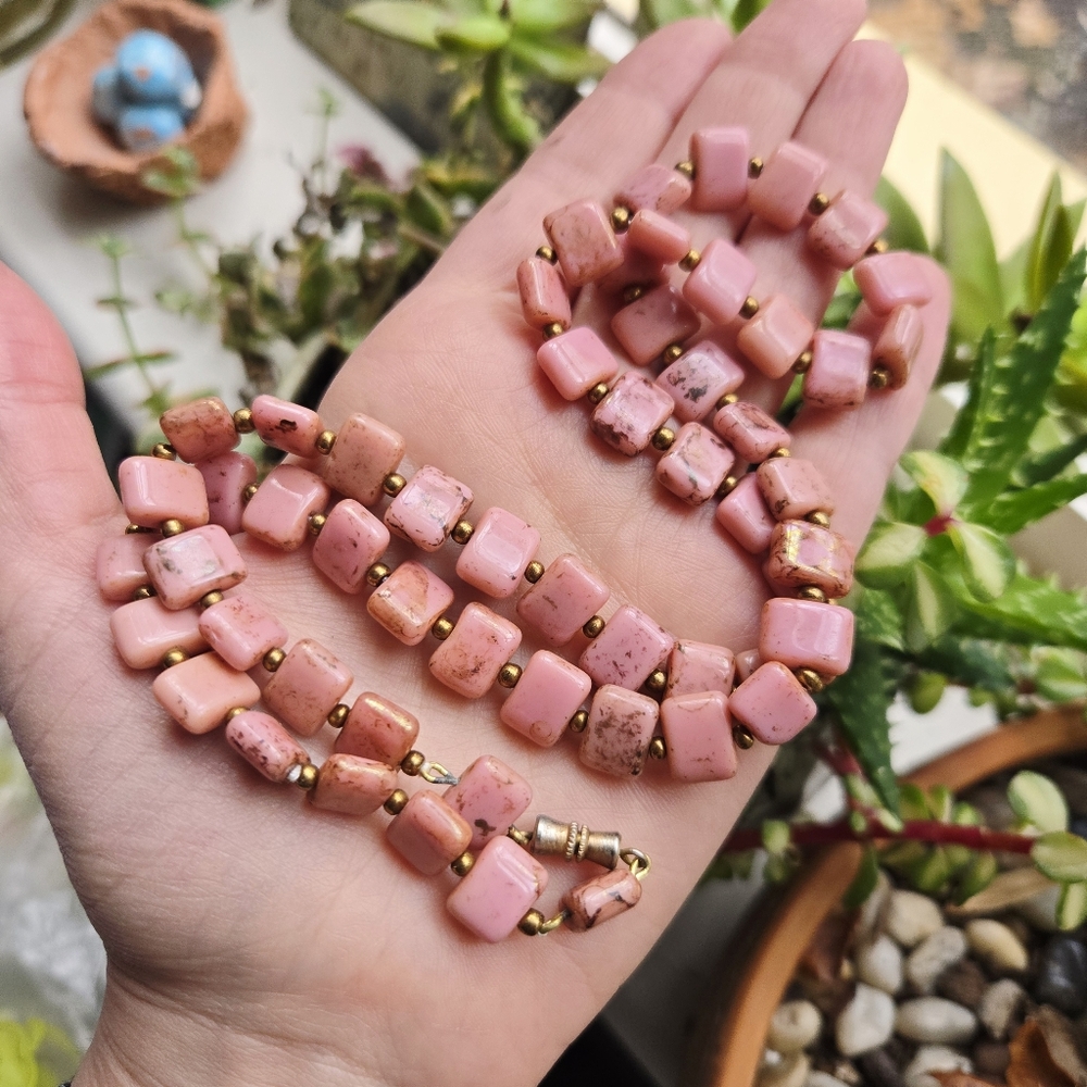 Vintage Peruvian Pink Opal Beaded Boho Bohemian Gemstone Bead Necklace - Picture 7 of 9